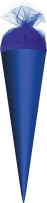 Produktbild von Bastel-Schultüte klein ultramarinblau - 35 cm rund - mit dunkelblauem Tüllverschluss