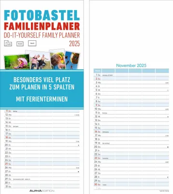 Produktbild von Kreativ-Kalender Familienplaner 2026 - 5 Spalten - 19,5x45 cmFoto, Malen, Basteln - datiert - Kreativkalender - Foto-Kalender - Familienkalender - Wandkalender - Alpha Edition