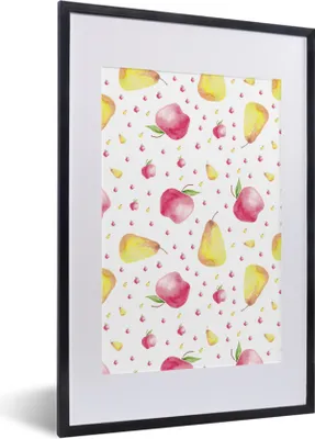 Produktbild von MuchoWow® Gerahmtes Poster Obst - Aquarell - Muster 40x60 cm - Poster mit Schwarzem Bilderrahmen Wandposter Rahmen Foto Bilder - Poster in Rahmen
