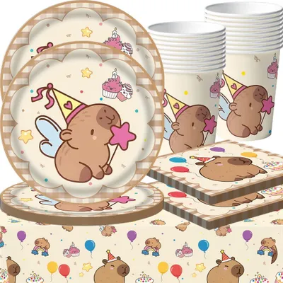 Capybara Partyset 41-tlg., Teller, Becher, Servietten, Tischdecke, für 10 Pers.