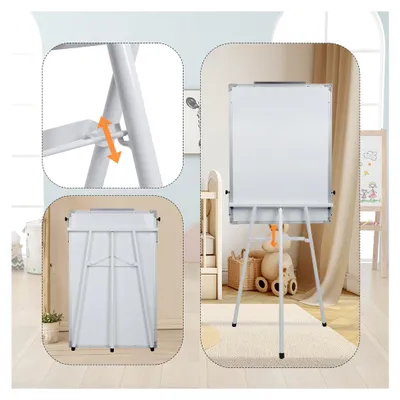 Produktbild von Whiteboard, trocken abwischbar, magnetisch, Staffelei, höhenverstellbar, mit Ständer, mobiles Schreibbrett für Konferenztafel (60 x 90 cm, weiß)