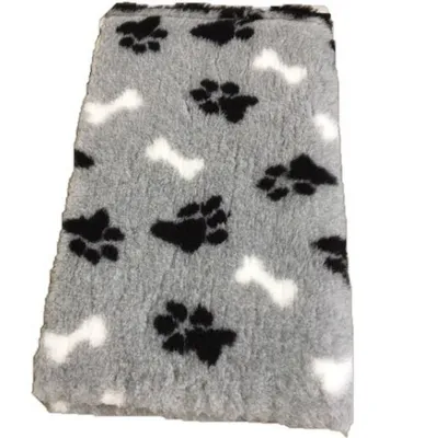 Produktbild von Veterinary Hundedecke mit Latexrücken grau mit Pfoten und Knochen 150 x 100 cm