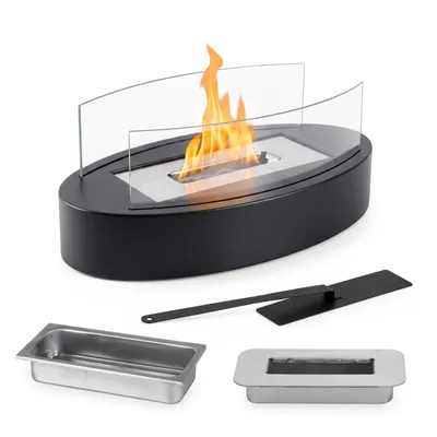 Produktbild von ZMH Bioethanol Tischkamin [1.5h Brenndauer] Edelstahl Tisch Kaminfeuer 35cm Oval für indoor outdoor Glaskamin Glasfeuer Tisch Dekofeuer schwarz
