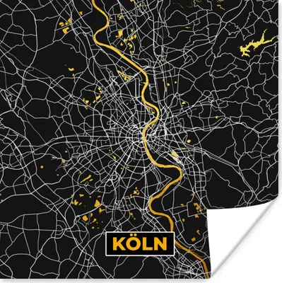 Produktbild von MuchoWow® Poster Köln - Karte - Stadtplan - Deutschland - Gold 100x100 cm - Babyzimmer