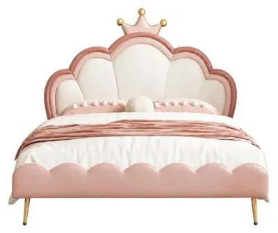 Produktbild von Rosa Kinderbett Leder Königinnenbett Prinzessinnenbett für Mädchen