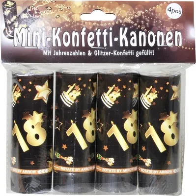 Produktbild von Set Konfetti Kanonen mit Jahreszahl zum 18. Geburtstag schwarz/gold