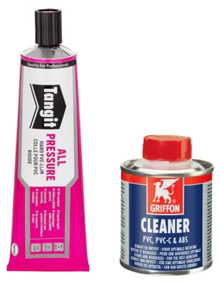 Produktbild von HAF - Tangit PVC-U Kleber Spezialkleber 125g Tube + Griffon PVC Reiniger / Cleaner 125ml | Spezialkleber & Spezialreiniger für Montage von PVC Rohr