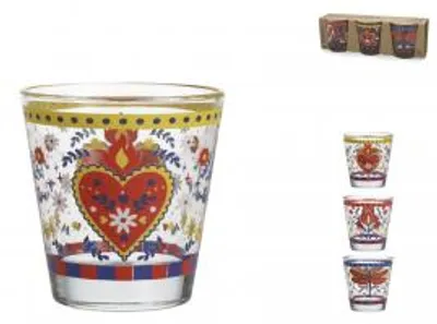 Immagine prodotto di H&H Set 3 Bicchieri Cuoricini In Vetro Decorato Cl 25