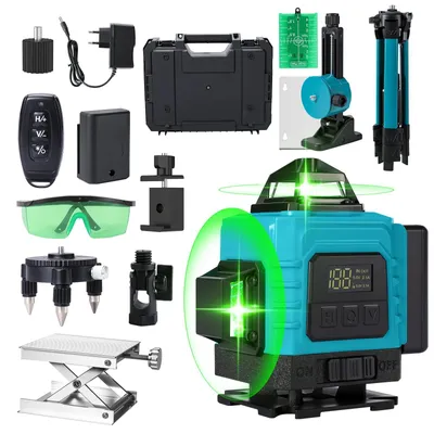 Zdjęcie produktu dla Laser liniowy 4D – laser krzyżowy z 16 liniami – zielony, samonivelujący, 360° w płaszczyźnie poziomej/pionowej – laser budowlany – wtyczka zgodna z normami UE – plastikowe etui