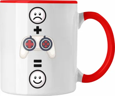 Produktbild von Trendation - Gamer Zocker Tasse Geschenk für Gamer Lustige Geschenkidee :( + Kontroller = :) Geburtstag (Rot)