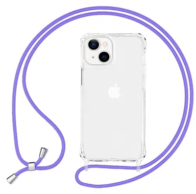 Image de NALIA Etui hybride transparent avec chaîne pour iPhone 13 Mini, Transparent Anti-Jaune Robuste Coins Renforcés Hardcase & Cadre en Silicone, Protection antichoc & Cordon de téléphone Violet