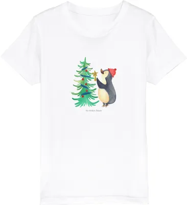 Produktbild von Mr. & Mrs. Panda Organic Kinder T-Shirt Pinguin Weihnachtsbaum 9-11 Jahre (134/146) - Weiß - Geschenk, Kindershirt, Bio, Teenager, Mädchen, Weihnachten, Winter