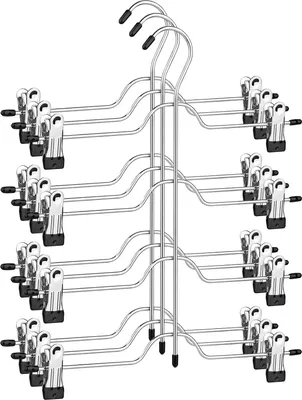 Produktbild von Platzsparende Metallkleiderbügel mit Antirutsch für Hosen und Röcke - Set von 3 mit verstellbaren Clips