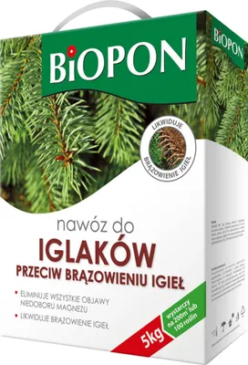 Zdjęcie produktu dla Biopon Nawóz Do Iglaków Przeciw Brązowieniu Igieł Granulat 5 Kg Niedobory