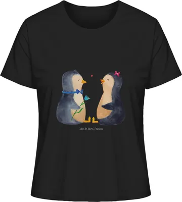 Produktbild von Mr. & Mrs. Panda Basic Shirt Damen Pinguin Pärchen Größe XL - Schwarz - Geschenk, Hochzeitstag, Jersey, Verknallt, Verliebt, Hochzeitsgeschenk, T-Shirt, für Frauen, Liebe
