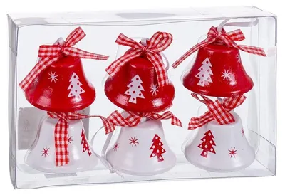 Weihnachtsglocken, 6 Stück, 4,5 cm, Metall, mehrfarbig