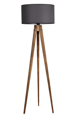 Produktbild von Opviq, Tripod Yanık Lambader Silindir Koyu Gri Abajurlu, Stehlampen, Braun, Holz, 45 x 45 x 153 cm