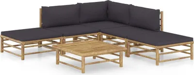 Produktbild von Maison Exclusive - 6-tlg. Garten-Lounge-Set mit Dunkelgrauen Kissen Bambus