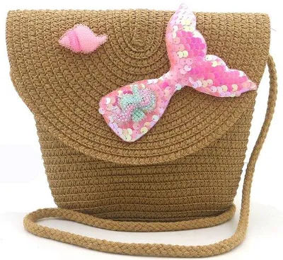 Produktbild von Crossbody Tasche mit Meerjungfrau - Umhängetasche für Kinder - Gewebte Tasche für Mädchen - 19 x 15 x 5,5 cm - Braun