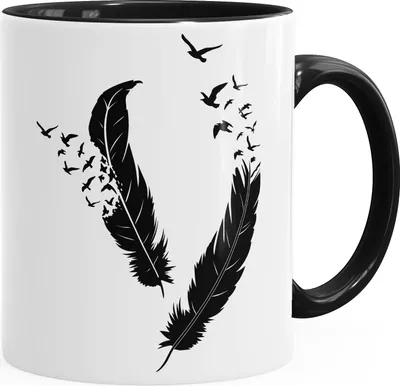 Produktbild von Tasse Feder Vögel glänzend Kaffeetasse Teetasse Keramiktasse mit Innenfarbe Autiga® schwarz unisize