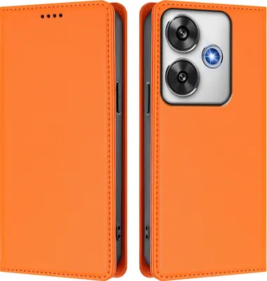 Obrázek produktu pro Kožené pouzdro pro Xiaomi Poco F6, magnetické flipové pouzdro zPolyuretankůže se stojánkem Oranžová