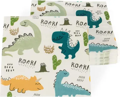 Immagine prodotto di Dino, tovaglioli per feste di compleanno per bambini - Set da 40 - Tovaglioli a tema dinosauro per la decorazione di feste di compleanno