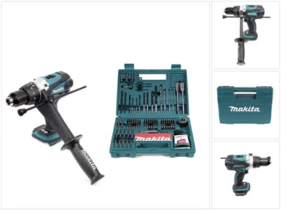Zdjęcie produktu dla Makita DHP 458 Z akumulatorowa wiertarko-wkrętarka udarowa 18V 91Nm solo + zestaw bitów i wierteł Makita 100 szt.
