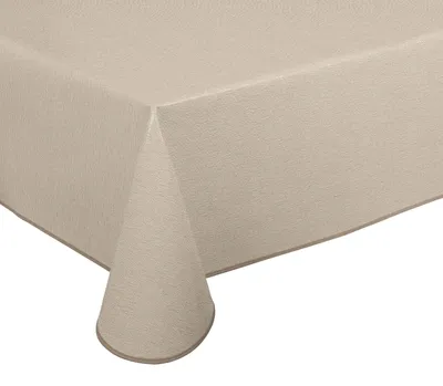 Produktbild von Wachstuch Tischdecke abwischbar rutschfest mit Paspelband Eckig Rund,Leinenstruktur Beige, (Oval190x140cm)