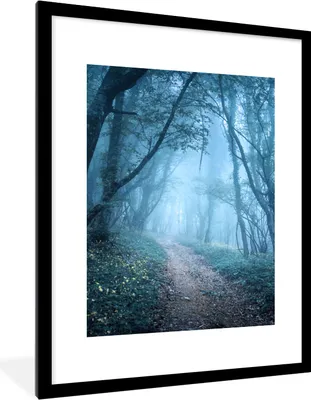 Produktbild von MuchoWow® Gerahmtes Poster Bäume - Natur - Nebel 60x80 cm - Poster mit Schwarzem Bilderrahmen Wandposter Rahmen Foto Bilder - Wohnzimmer - Dekorationen - Prämie