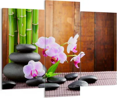 Produktbild von Bild auf Leinwand - Leinwandbild - Bambus Dekoration Blume Orchidee - 130x100cm - Wand Bild - Wanddeko - Leinwanddruck - Bilder - Kunstdruck - Leinwand bilder - Wandkunst - CB130x100-2167