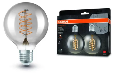 Produktbild von 2er Pack OSRAM LED Lampe Vintage 1906 CLASSIC SLIM Filament Globe 7.8W 818 Smoke E27 Dimmbar Warmweiss 4099854147890