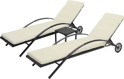 Produktbild von 2er-Set Sonnenliege HWC-E27, Relaxliege Gartenliege, Poly-Rattan - schwarz, Kissen creme-beige