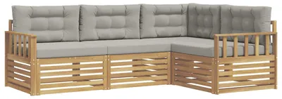 Productafbeelding van vidaXL Tuinset met 5 zitplaatsen, wit en lichtgrijs, polyester