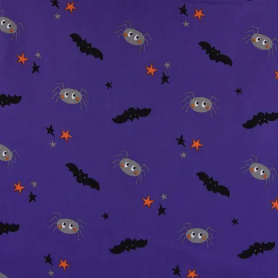 Produktbild von Baumwollstoff Meterware Halloween Spinne Fledermaus lila schwarz grau