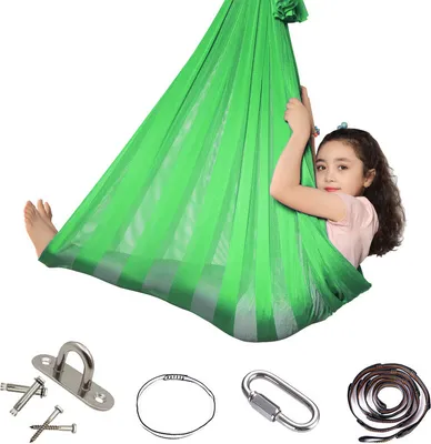 Produktbild von Kinderhängematte, Sensorische Schaukel für Kinder drinnen und draußen, Soft Mesh Layer Reversible Therapie Schaukel, Grün