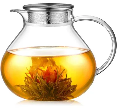 Immagine prodotto di Teiera in vetro 1400 ml con coperchio 2in1 e infusore, realizzata in vetro borosilicato, ideale per bevande calde e fredde