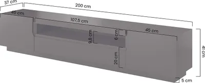Obrázok produktu pre TV STOLÍK KOMODA 200 cm Matná čierna Loftia MODERN LOFT