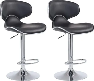 Produktbild von CLP 2er Set Barhocker Las Vegas V2 Kunstleder mit Fußstütze | Farbe schwarz Gestell Farbe chrom