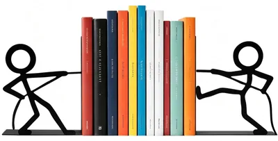 Bücherstützen aus Metall mit Figuren, 2er-Set, schwarz, rutschfest