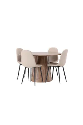 Produktbild von Lanzo Essgruppe Tisch natur und 4 Polar Stühle beige.