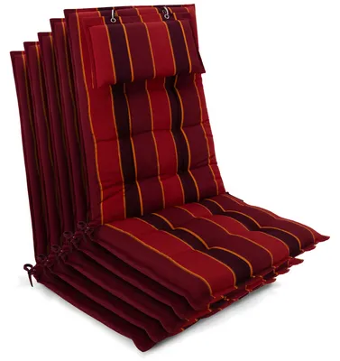 Produktbild von Beautissu 5er Set Sun-HL Hochlehner Auflage 120x50x8cm Rot-Anthrazit-Gestreift
