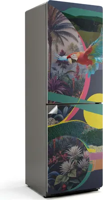 Produktbild von Tropisches Papageienmuster – Kühlschrank Aufkleber – Klebefolie Kühlschrank – Kühlschrank Dekor – Kühlschrankfolie selbstklebend – Küchen Dekoration – 60x180 cm