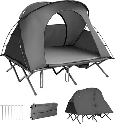 Produktbild von GOPLUS 4 in 1 Campingzelt mit Feldbett, 194×146×160cm Faltbar Kuppelzelt mit Aufblasbar Matratze & Regenabdeckung für 2 Personen