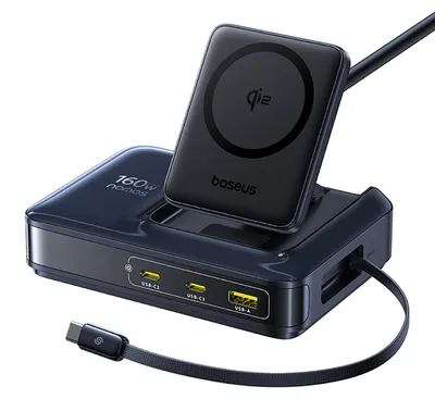 Zdjęcie produktu dla Baseus E0121700, Wewnętrzna, USB, Prąd przemienny, Bezprzewodowe ładowanie, Czarny, Niebieski