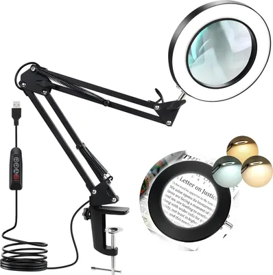 Produktbild von 10-fache LED-Vergrößerungslampe – Metallklemme/Schwenkarm – 3 Farben/10 Helligkeitsstufen – Basteln/Reparaturen