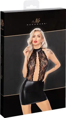 Zdjęcie produktu dla Noir - Krótka Obcisła Sukienka Z Delikatną Koronką I Matową Spódnicą XL