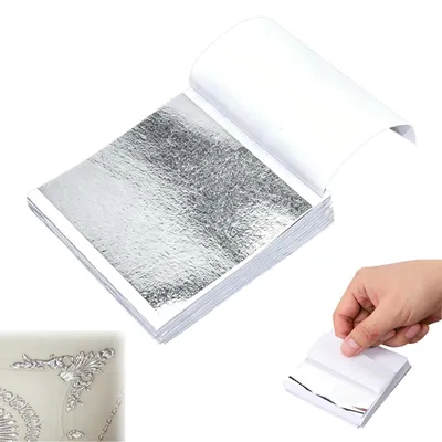 Zdjęcie produktu dla 100 arkuszy srebrnej folii do rękodzieła, o wymiarach 8,5 x 8 cm, idealne do rękodzieła i kreatywnych projektów