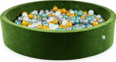 Produktbild von Bällebad 130x30 Samtig weich Olive – Mit 600 Bällen / Perle, Silber, Gold, Metallic-Türkis