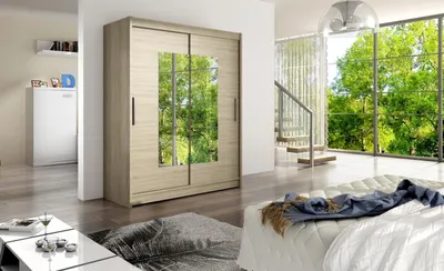 Obrázek produktu pro Prostorná šatní skříň se zrcadlem Hanus - šířka 150 cm, sonoma