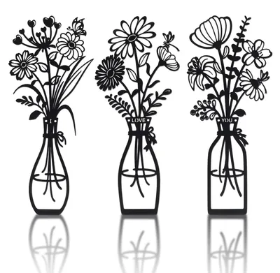 Metallblumen Wanddeko 3er-Set, schwarz, minimalistisch